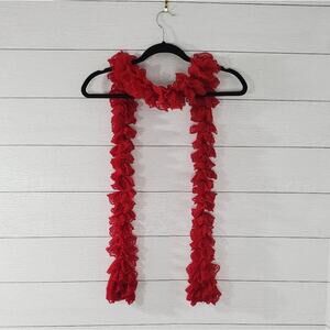 Red Lace Knit Accent Handcrafted Scarf